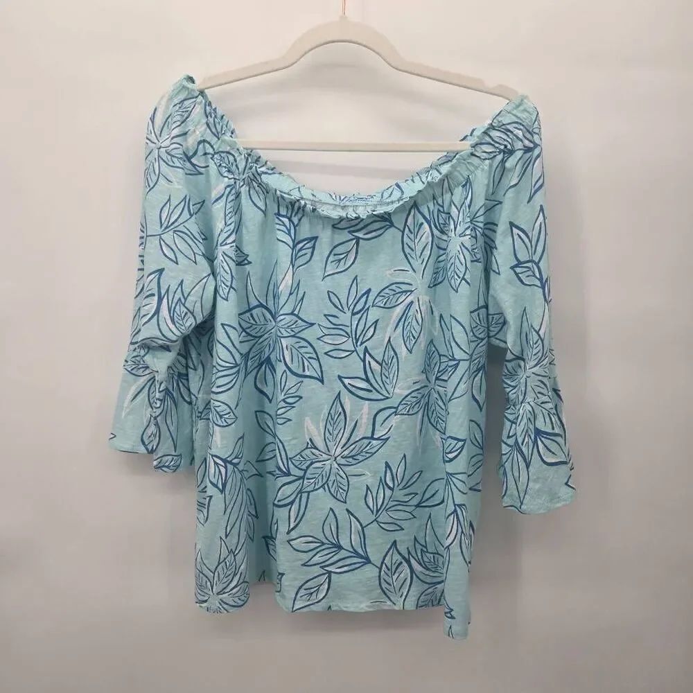 Stella Parker Off Shoulder Top Size XXL Tropical Blue 3/4 Sleeve